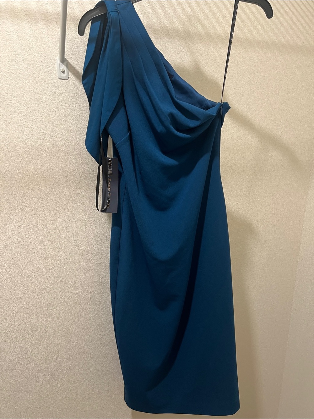 RACHEL Rachel Roy Teal One-Shoulder Draped Cocktail Dress